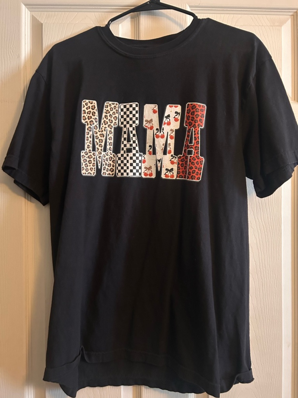 Comfort Colors Black Graphic Tee with Mixed Pattern 'MAMA' Letters